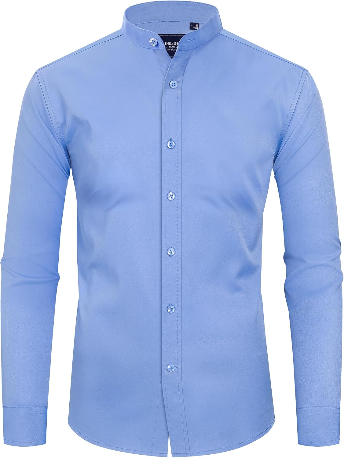 Alimens & Gentle Men's Banded Collar Dress Shirts Wrinkle Free Long Sleeve Mandarin Collar Button Down Shirt Blue