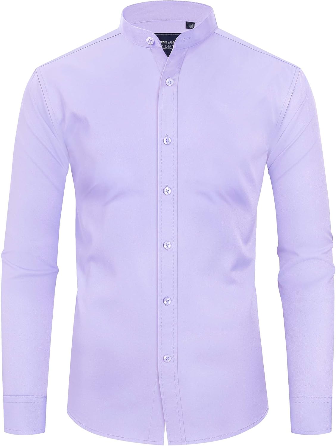 Alimens & Gentle Men's Banded Collar Dress Shirts Wrinkle Free Long Sleeve Mandarin Collar Button Down Shirt Lilac