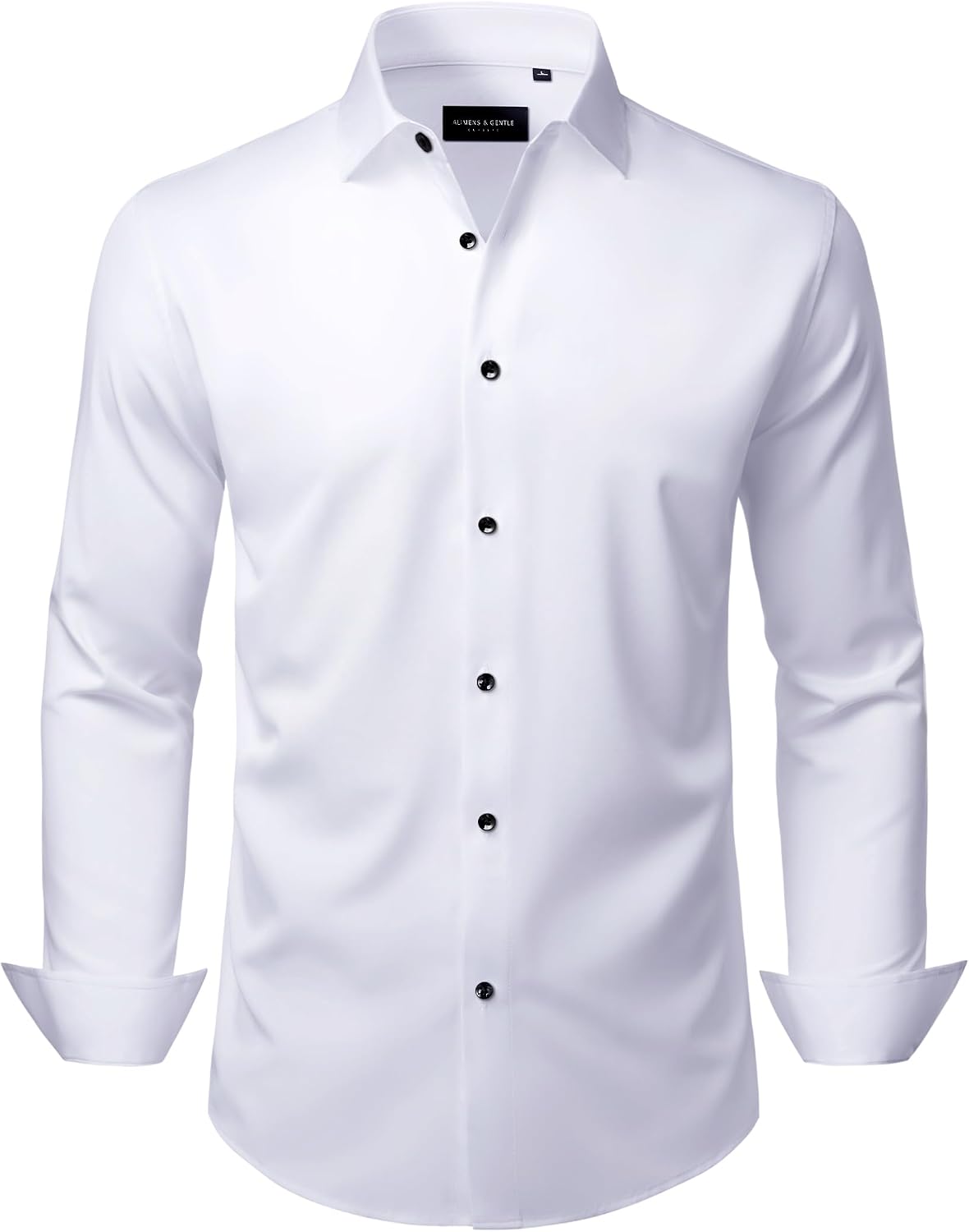Alimens & Gentle Men's Dress Shirts Wrinkle Free Stretch Solid Long Sleeve Button Down Shirt Wedding Dating White