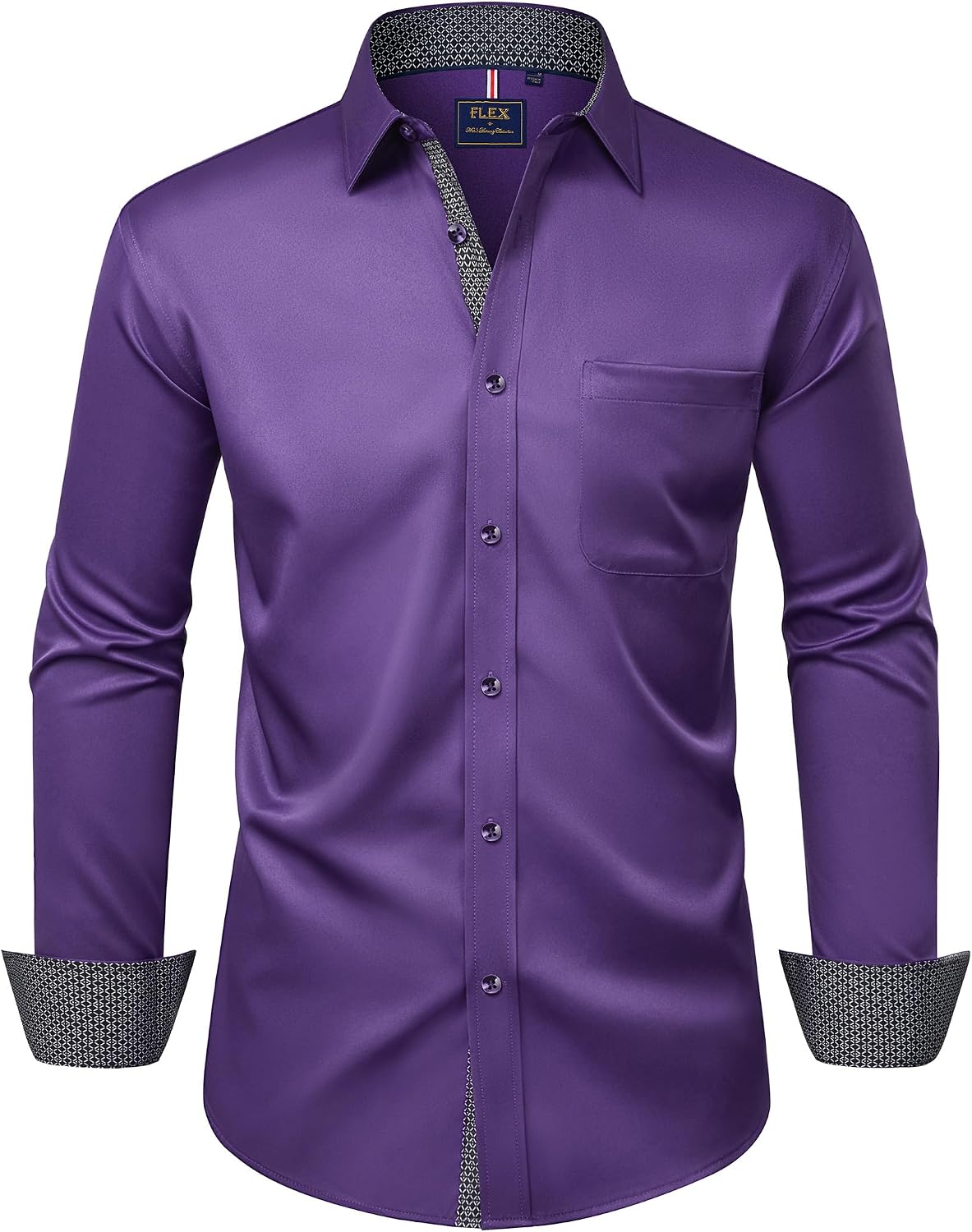 Mens Dress Shirt Long Sleeve Wrinkle Free Button Down Shirt Business Casual Purple