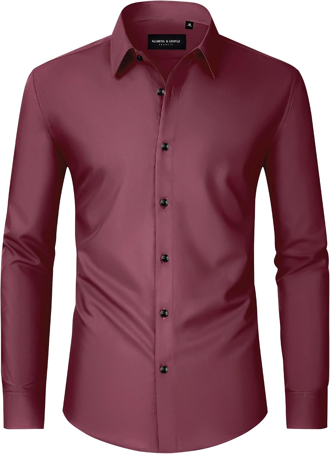 Men's Dress Shirts Long Sleeve Wrinkle Free Business Button Down Shirt Dark Red