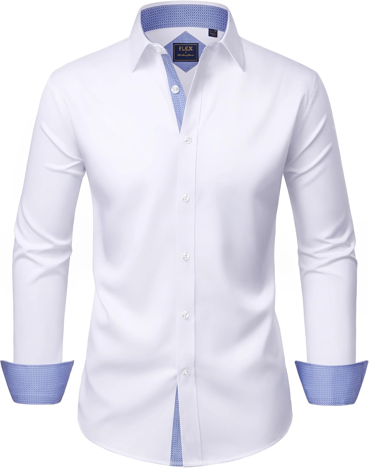 Mens Dress Shirt Long Sleeve Wrinkle Free Button Down Shirt Business Casual White Blue