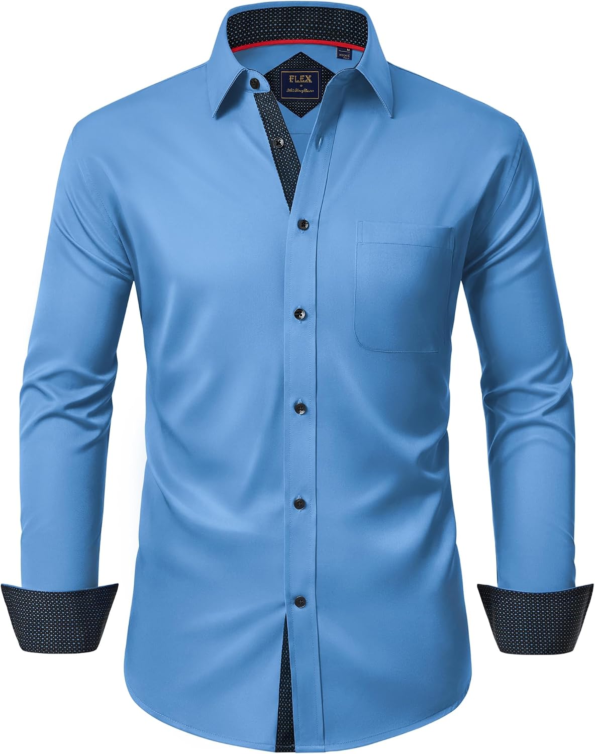 Mens Dress Shirt Long Sleeve Wrinkle Free Button Down Shirt Business Casual Misty Blue