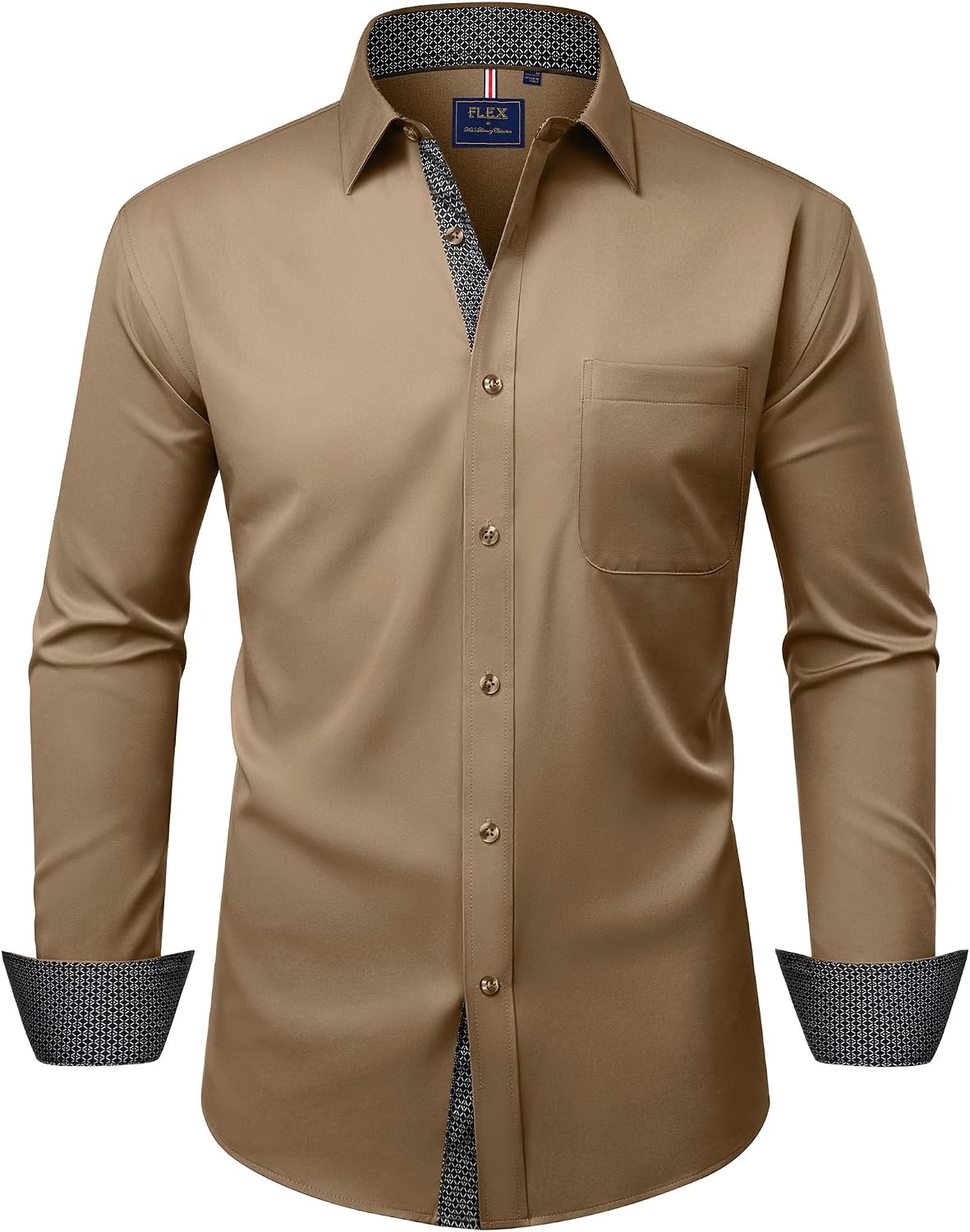 Mens Dress Shirt Long Sleeve Wrinkle Free Button Down Shirt Business Casual Camel