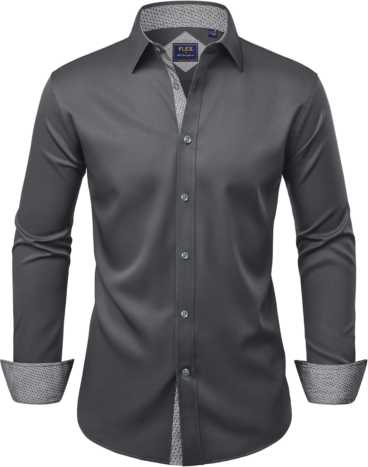 Mens Dress Shirt Long Sleeve Wrinkle Free Button Down Shirt Business Casual Grey Black