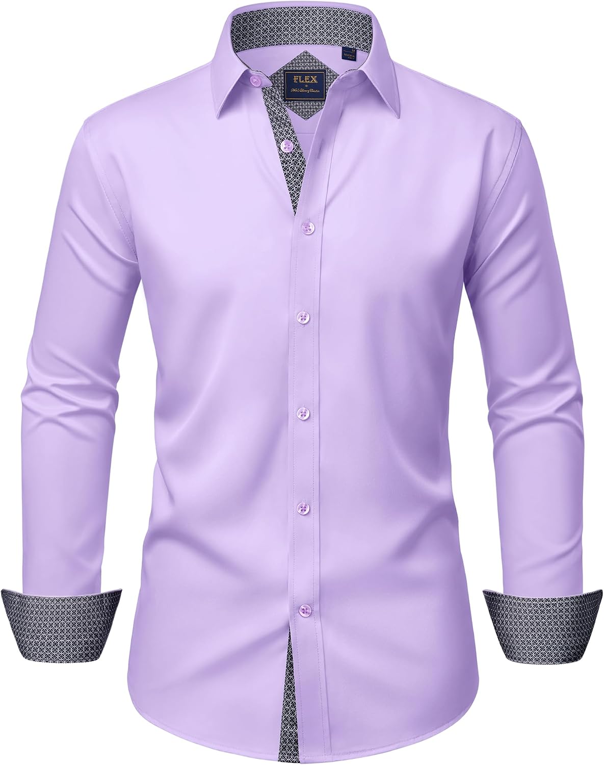 Mens Dress Shirt Long Sleeve Wrinkle Free Button Down Shirt Business Casual Light Purple