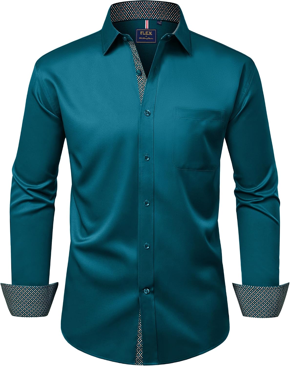 Mens Dress Shirt Long Sleeve Wrinkle Free Button Down Shirt Business Casual Peacock