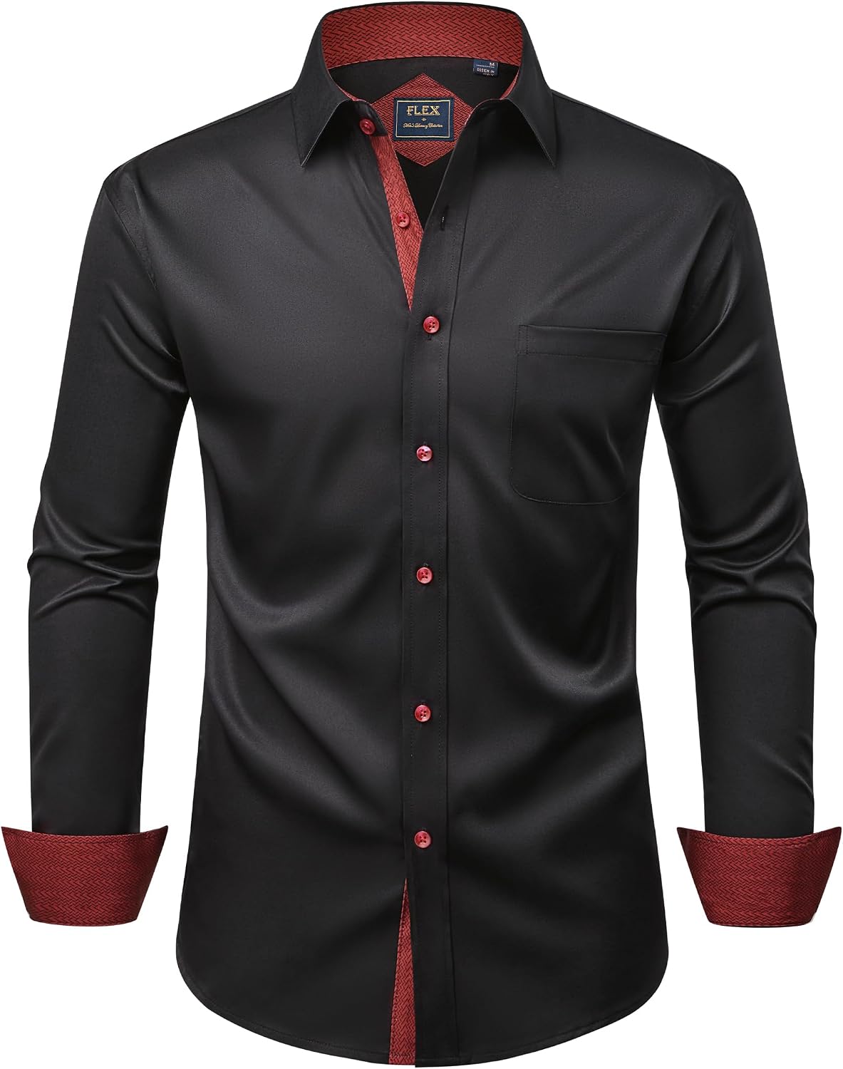 Mens Dress Shirt Long Sleeve Wrinkle Free Button Down Shirt Business Casual Black Red