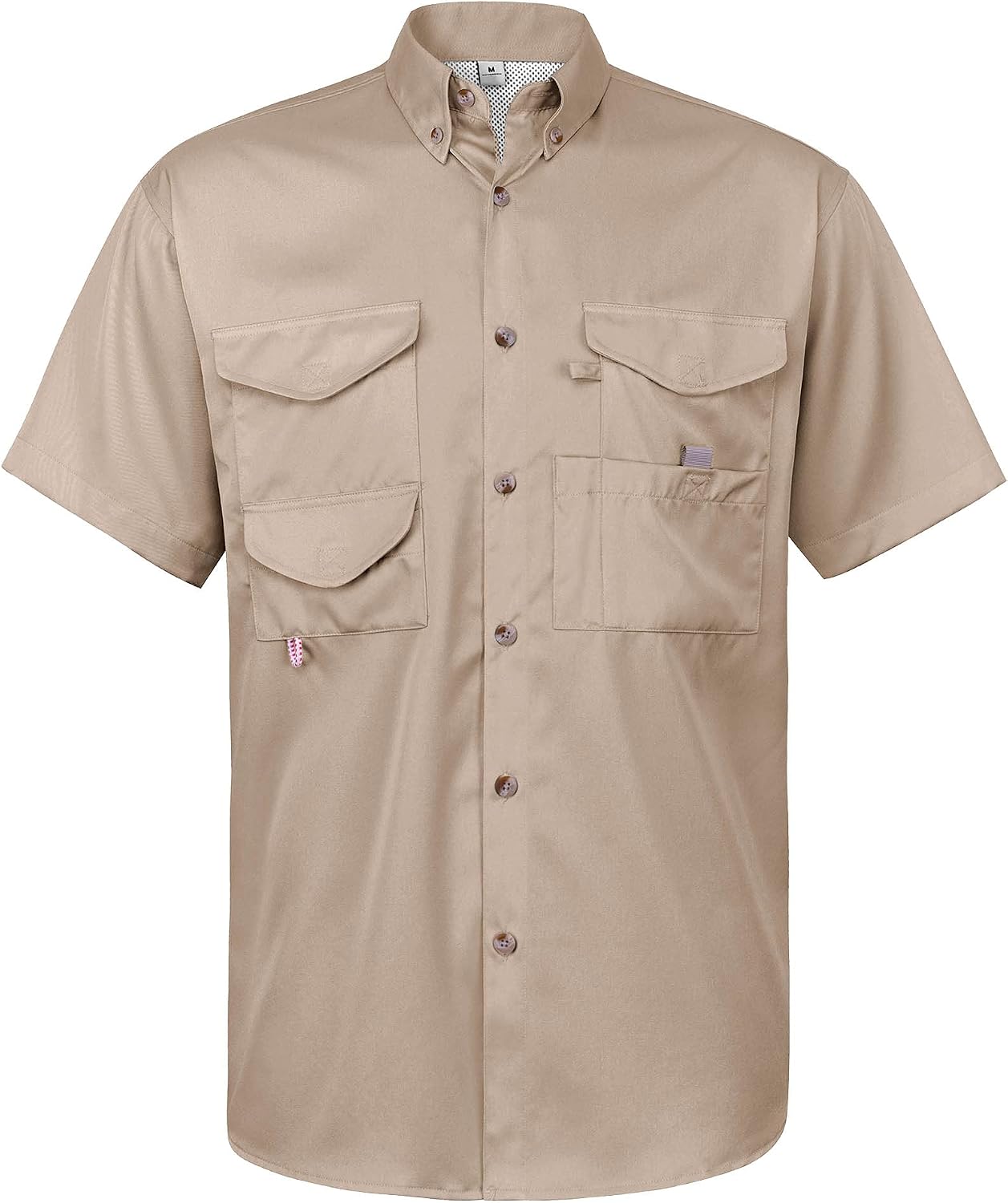 Alimens & Gentle Short Sleeve Fishing Shirt Wicking Fabric Sun Protection Casual Button Down Shirts Khaki