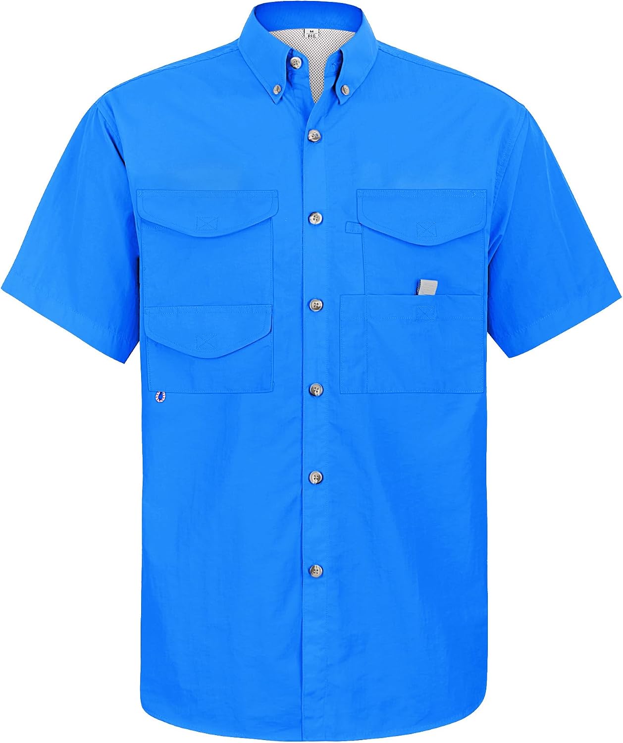 Alimens & Gentle Short Sleeve Fishing Shirt Wicking Fabric Sun Protection Casual Button Down Shirts Bright Blue