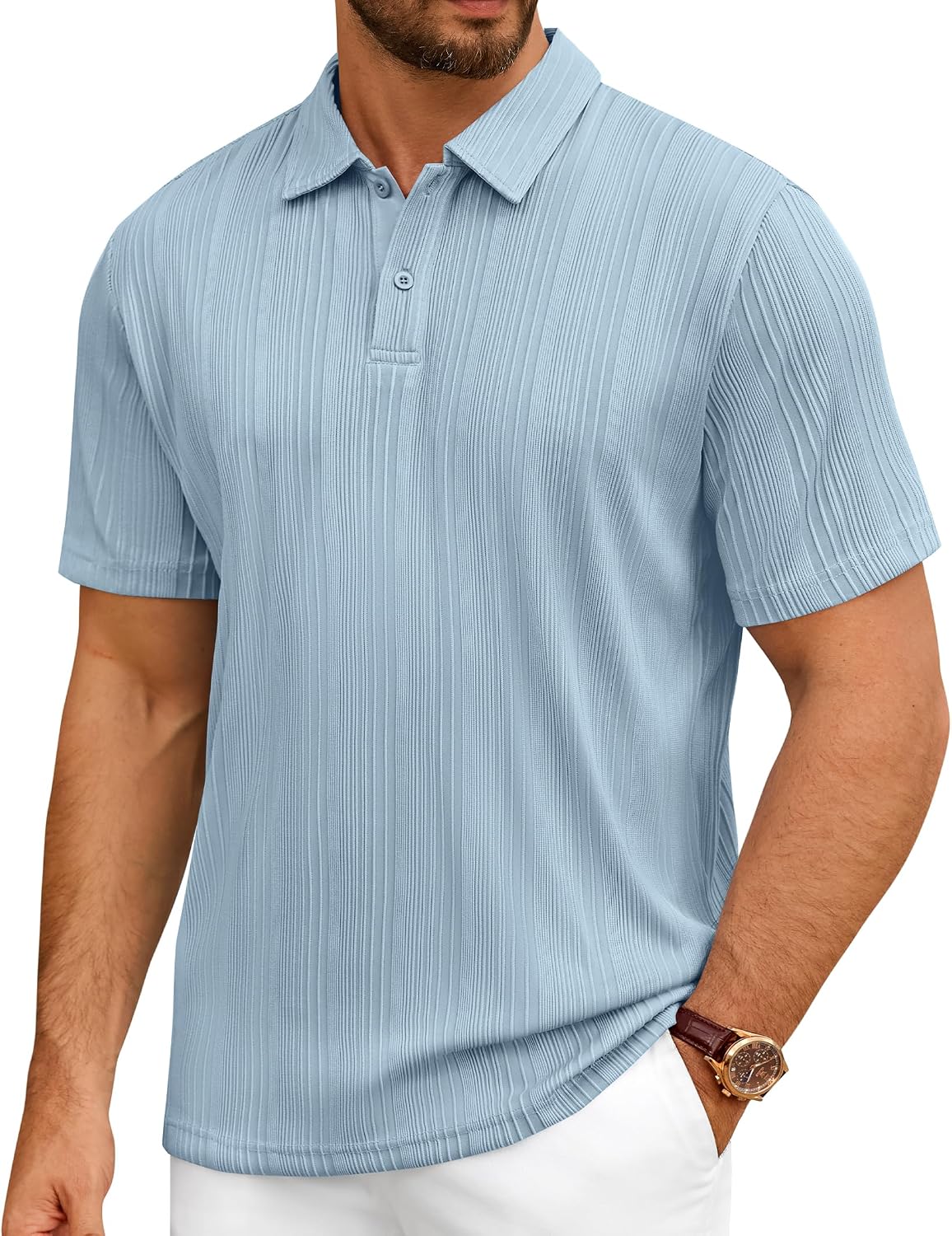 Mens Polo Shirts Short Sleeve Knit Stretch Lightweight Casual Summer Shirt Blue