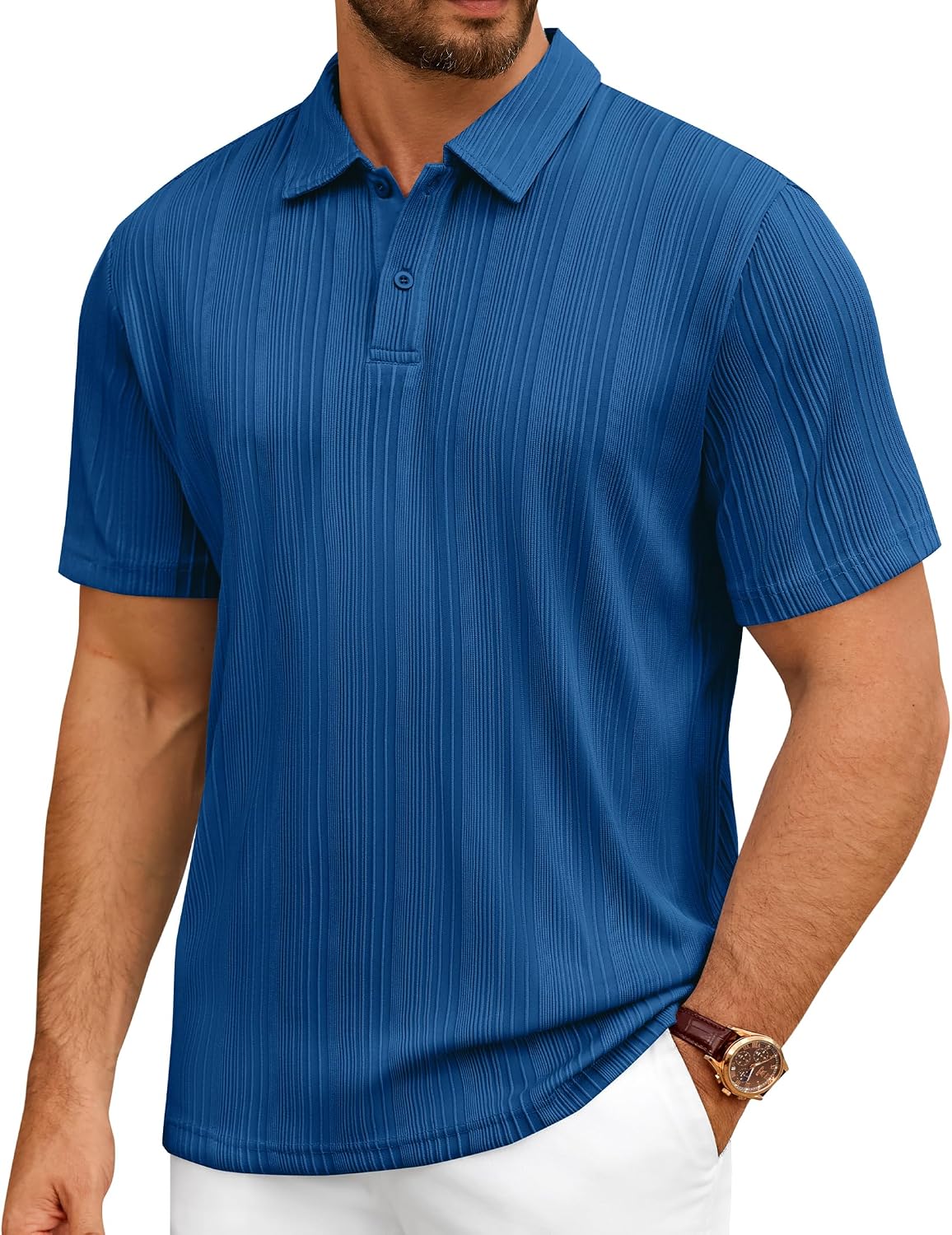 Mens Polo Shirts Short Sleeve Knit Stretch Lightweight Casual Summer Shirt Royal Blue