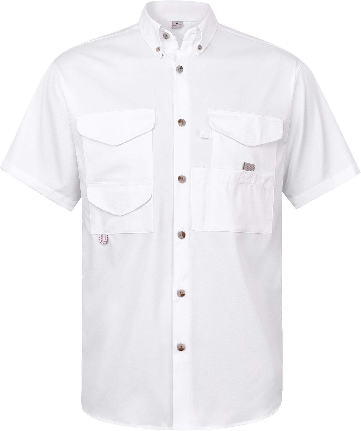 Alimens & Gentle Short Sleeve Fishing Shirt Wicking Fabric Sun Protection Casual Button Down Shirts White