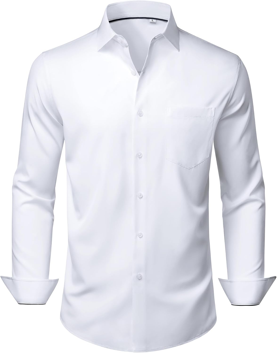 Mens Dress Shirts Stretch Long Sleeve Wrinkle Free Work Button Down Shirt White