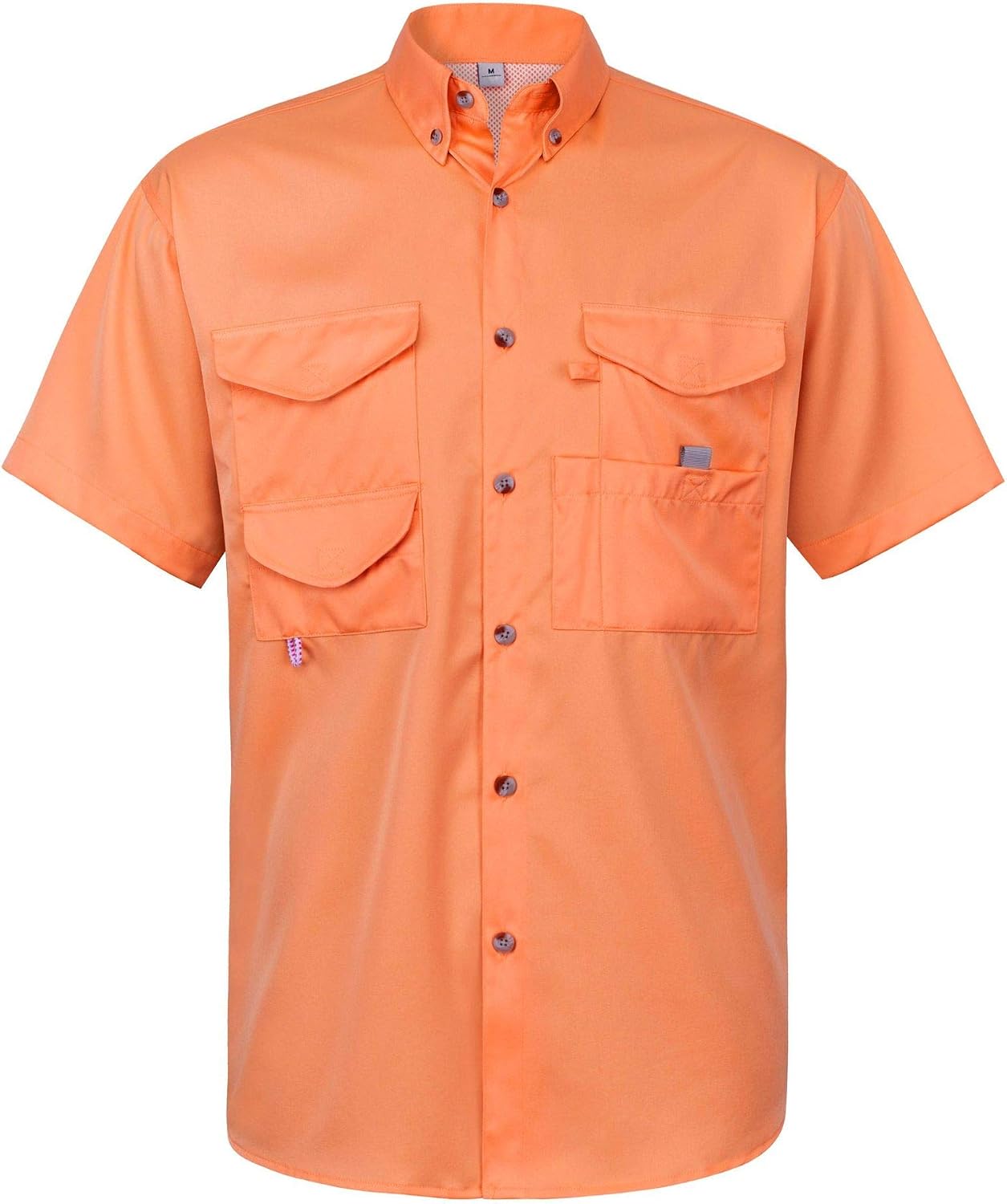 Alimens & Gentle Short Sleeve Fishing Shirt Wicking Fabric Sun Protection Casual Button Down Shirts Orange