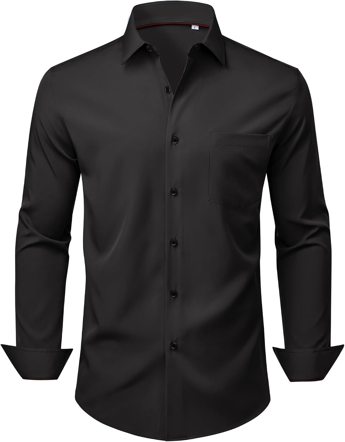 Mens Dress Shirts Stretch Long Sleeve Wrinkle Free Work Button Down Shirt Black