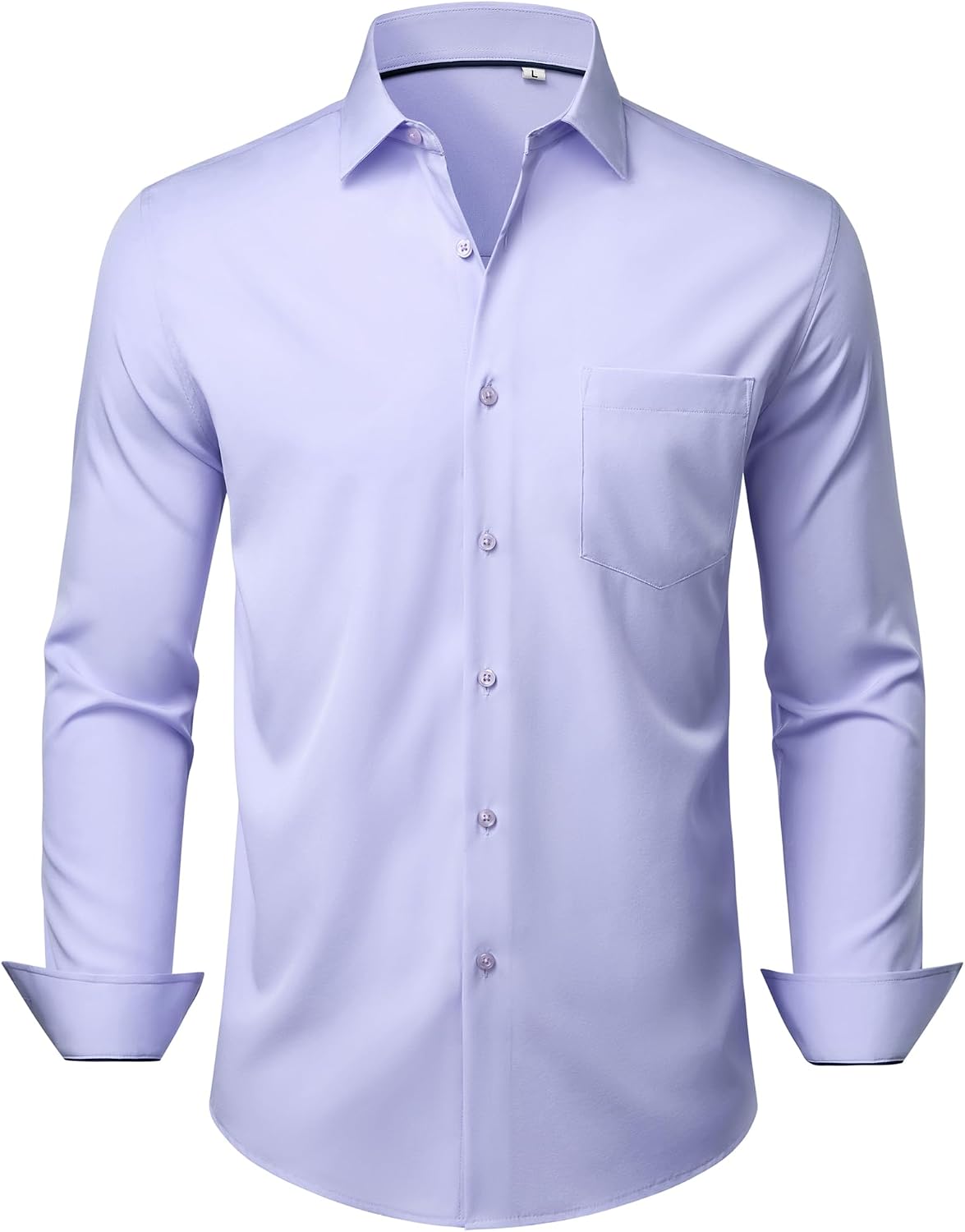 Mens Dress Shirts Stretch Long Sleeve Wrinkle Free Work Button Down Shirt Light Purple