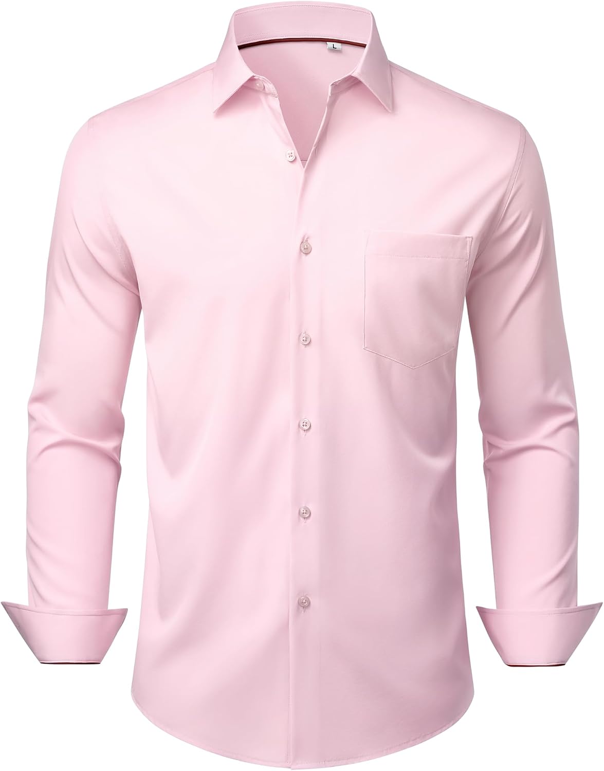 Mens Dress Shirts Stretch Long Sleeve Wrinkle Free Work Button Down Shirt Pink