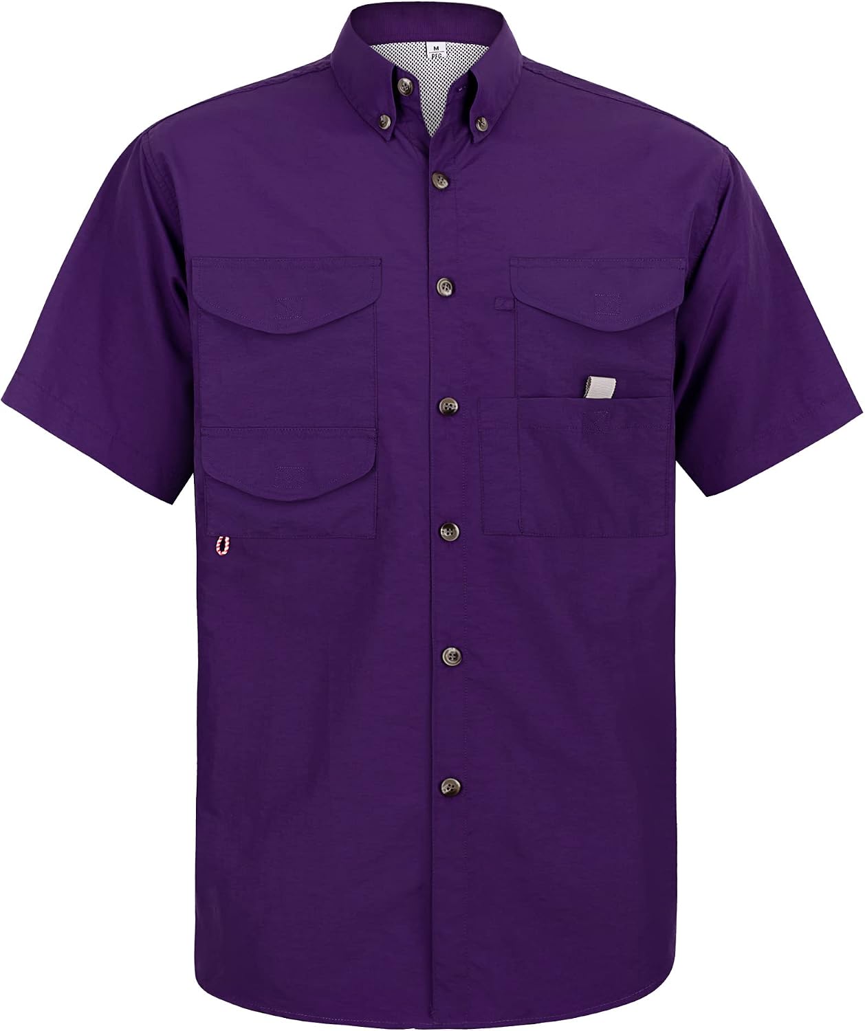 Alimens & Gentle Short Sleeve Fishing Shirt Wicking Fabric Sun Protection Casual Button Down Shirts Dark Purple
