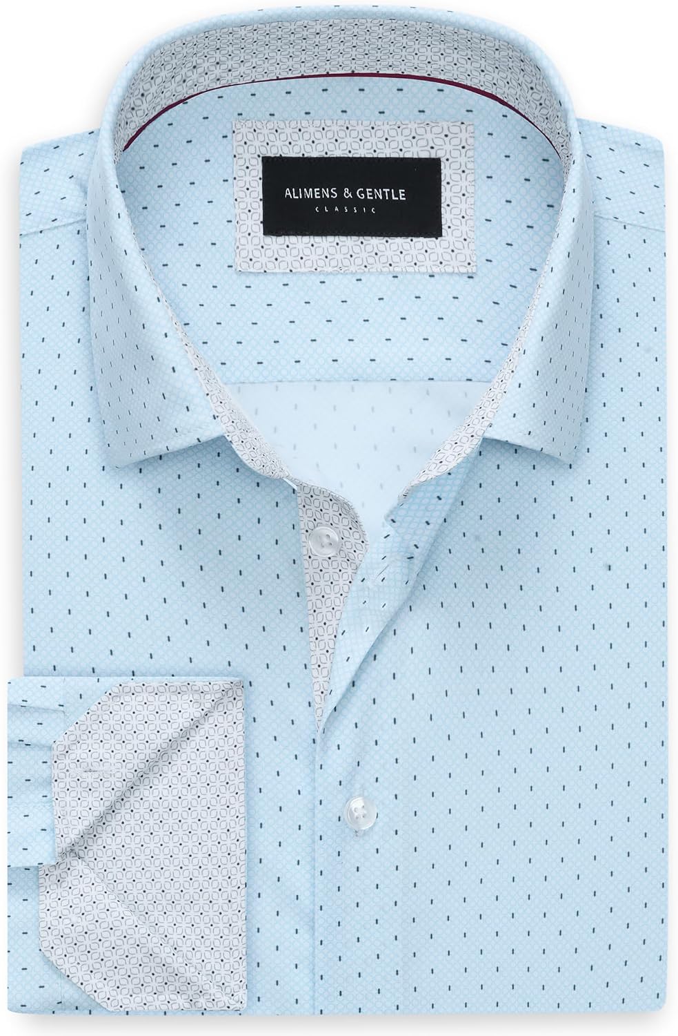 Alimens & Gentle Mens Printed Dress Shirts Long Sleeve Wrinkle Free Button Down Shirt Regular Fit Casual Business Tops Light Blue