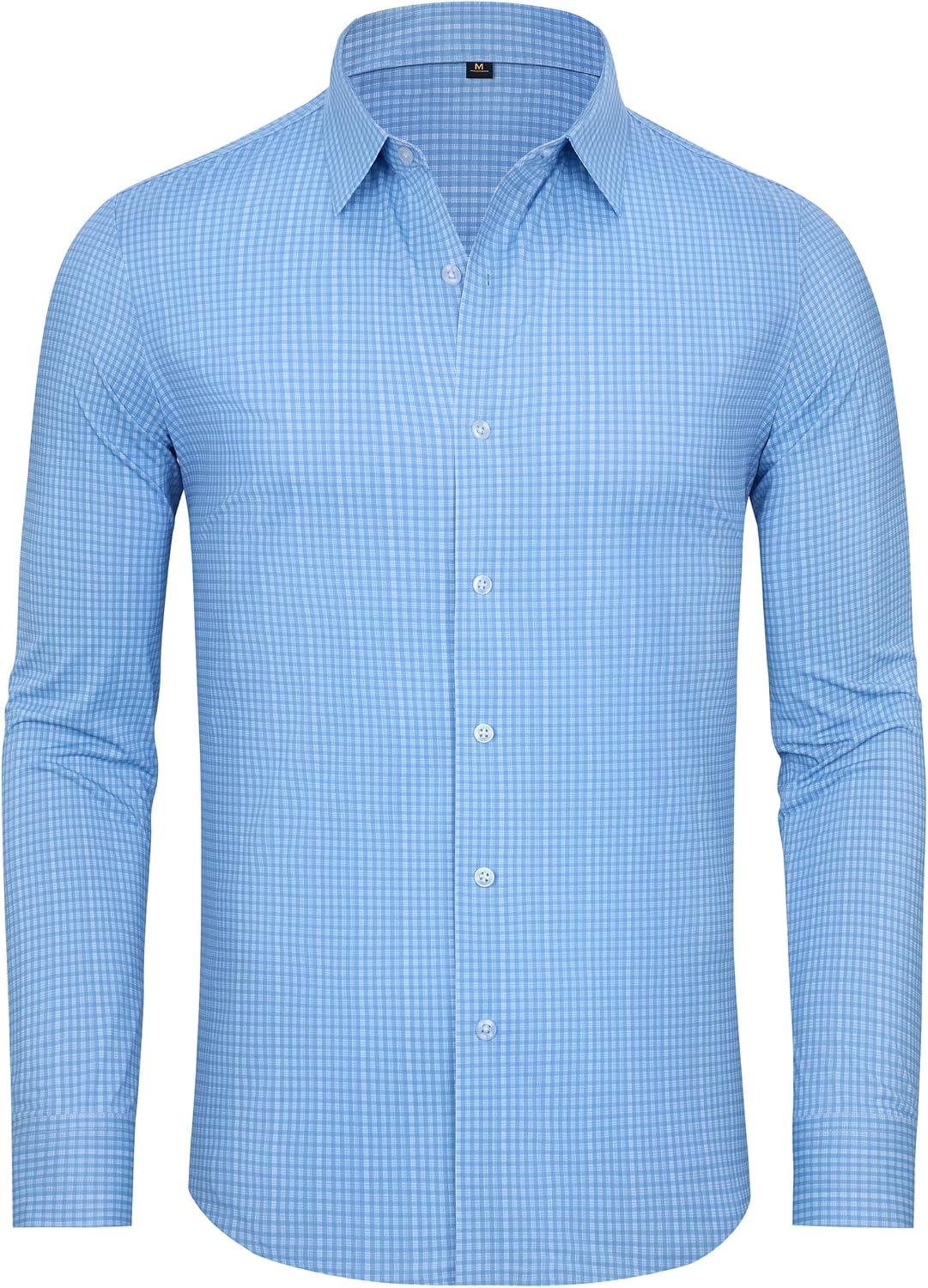 Alimens & Gentle 4 Way Stretch Mens Button Down Shirts Plaid Dress Shirt Wrinkle Free Long Sleeve Gingham Shirts 05-blue Plaid