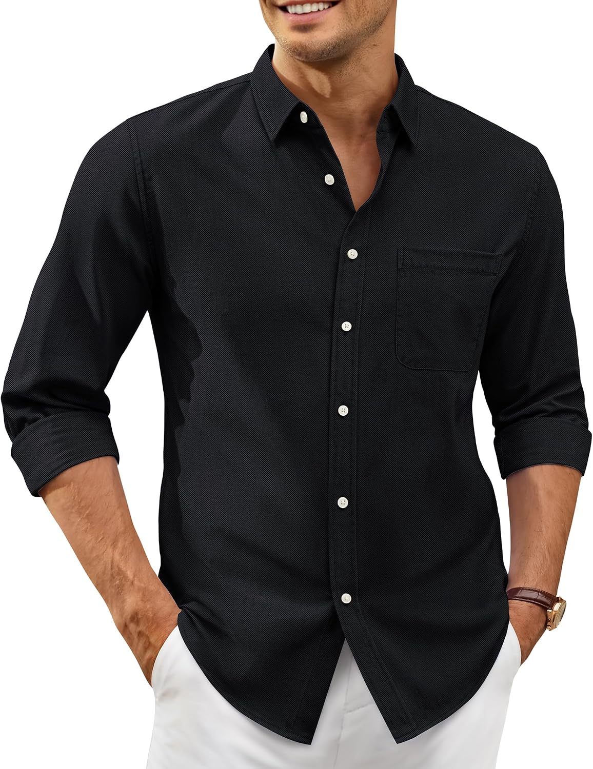 Alimens & Gentle Mens Oxford Shirt Stretch Long Sleeve Button Down Shirts Black
