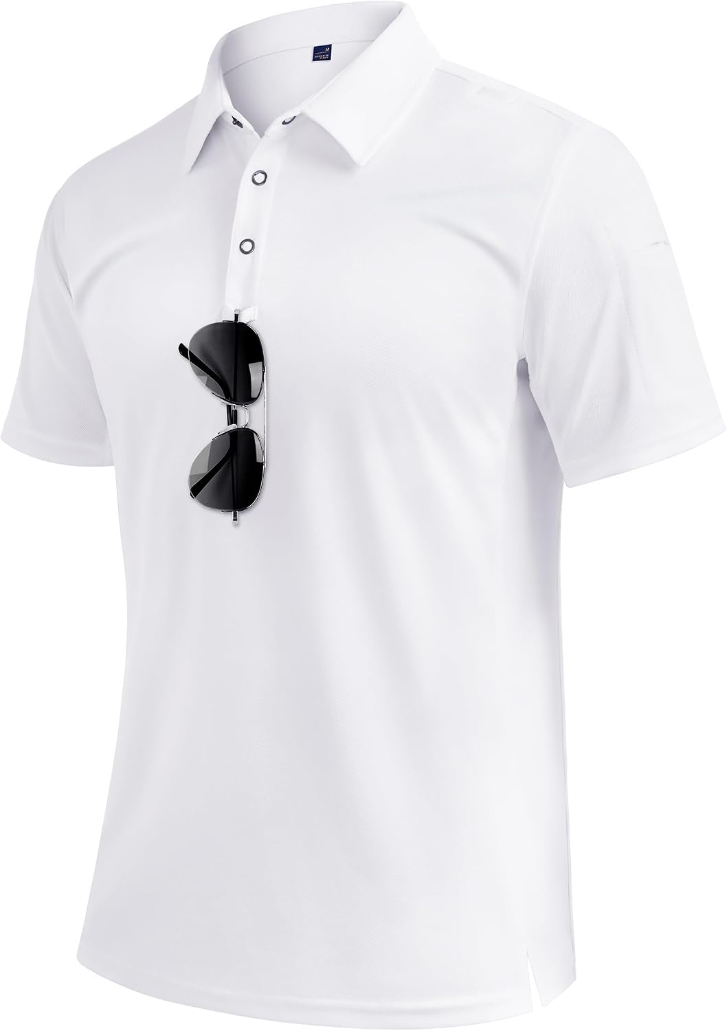 Mens Polo Shirts Tactical Dry Fit Golf Shirt Stretch Casual Tops Tennis White