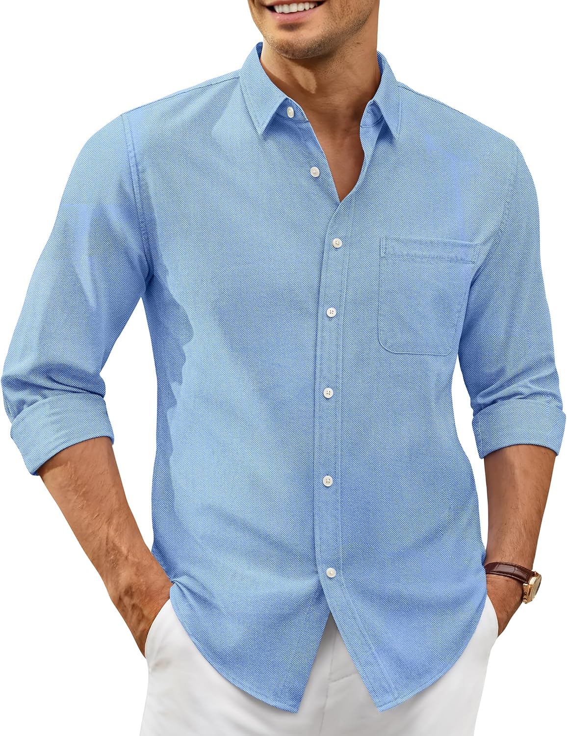 Alimens & Gentle Mens Oxford Shirt Stretch Long Sleeve Button Down Shirts Blue