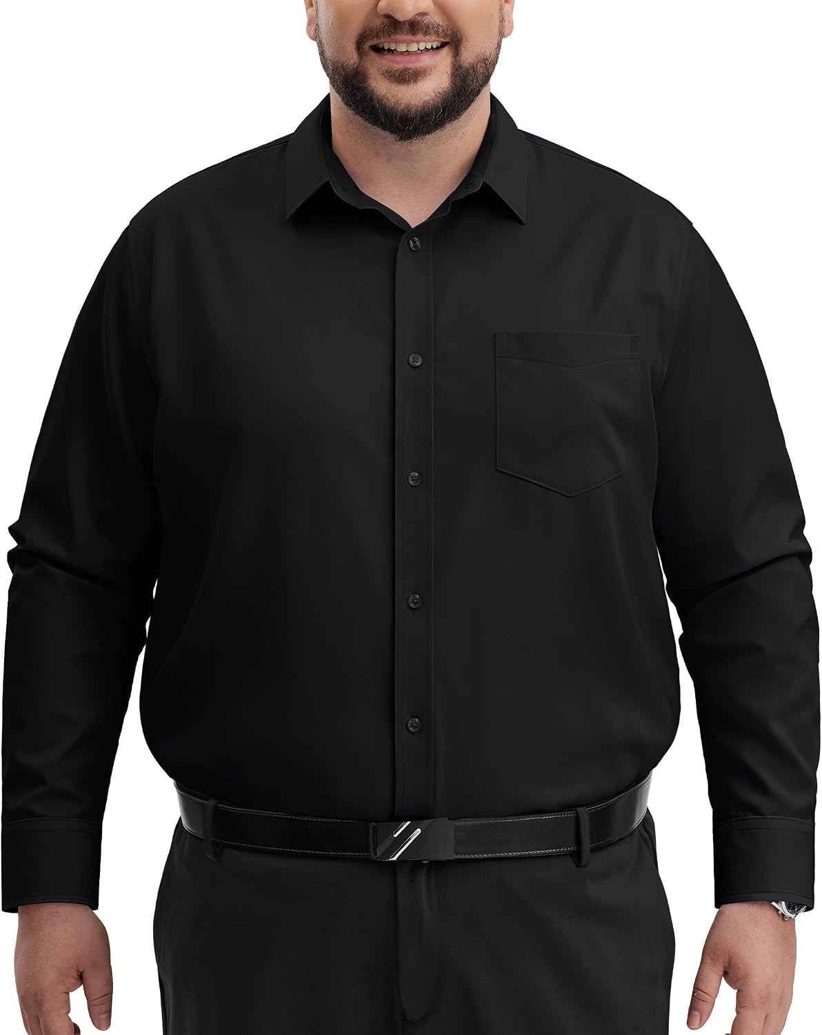 Alimens & Gentle Big and Tall Dress Shirts for Men with Pocket(2XL-6XL B＆T) Black
