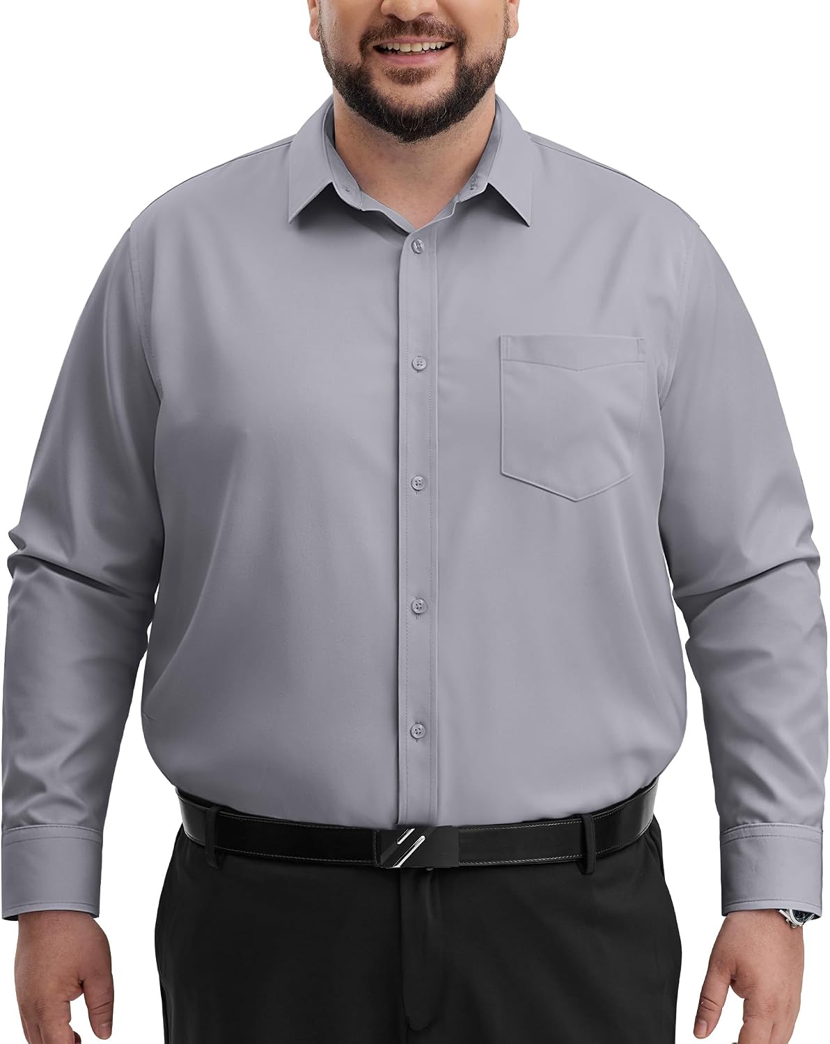 Alimens & Gentle Big and Tall Dress Shirts for Men with Pocket(2XL-6XL B＆T) Grey