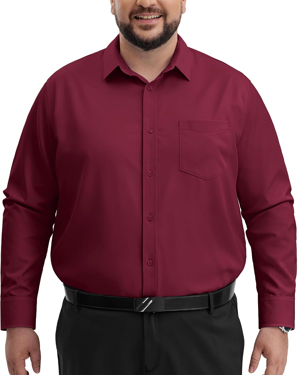 Alimens & Gentle Big and Tall Dress Shirts for Men with Pocket(2XL-6XL B＆T) Burgundy