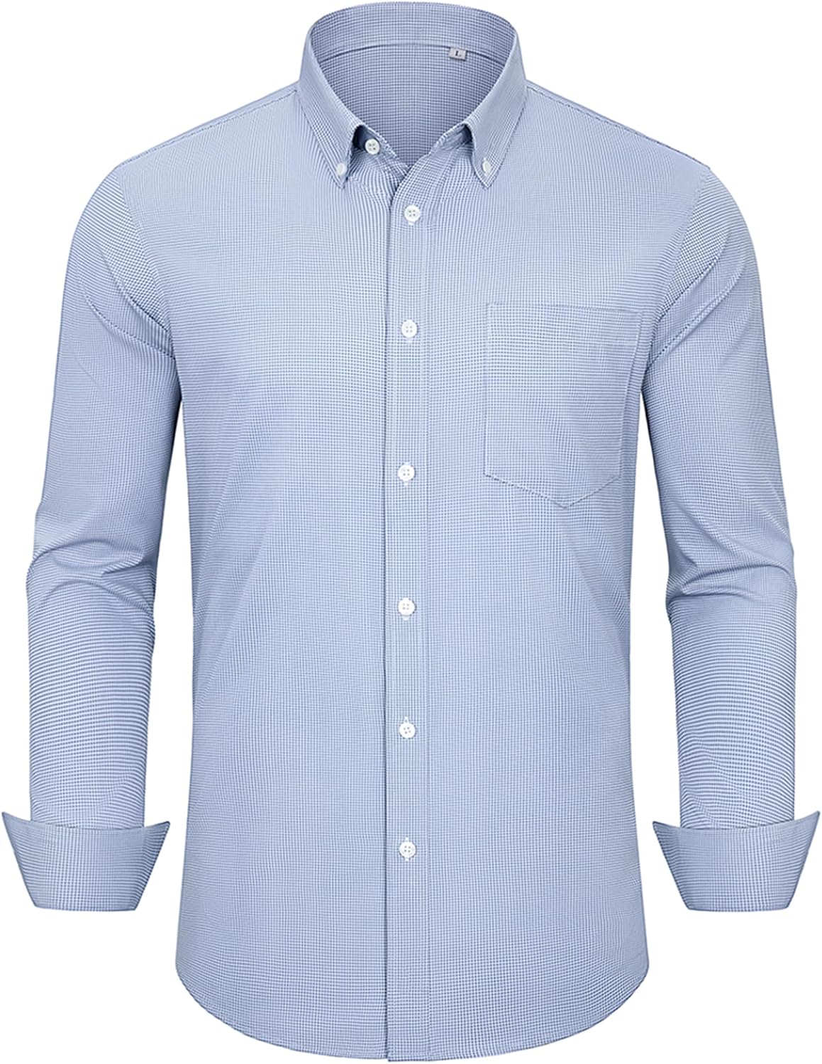 Alimens & Gentle Mens Dress Shirts Long Sleeve Lightweight Gingham Shirts Regular Fit Business Casual Plaid Shirt with Pocket Navy Blue Gingham