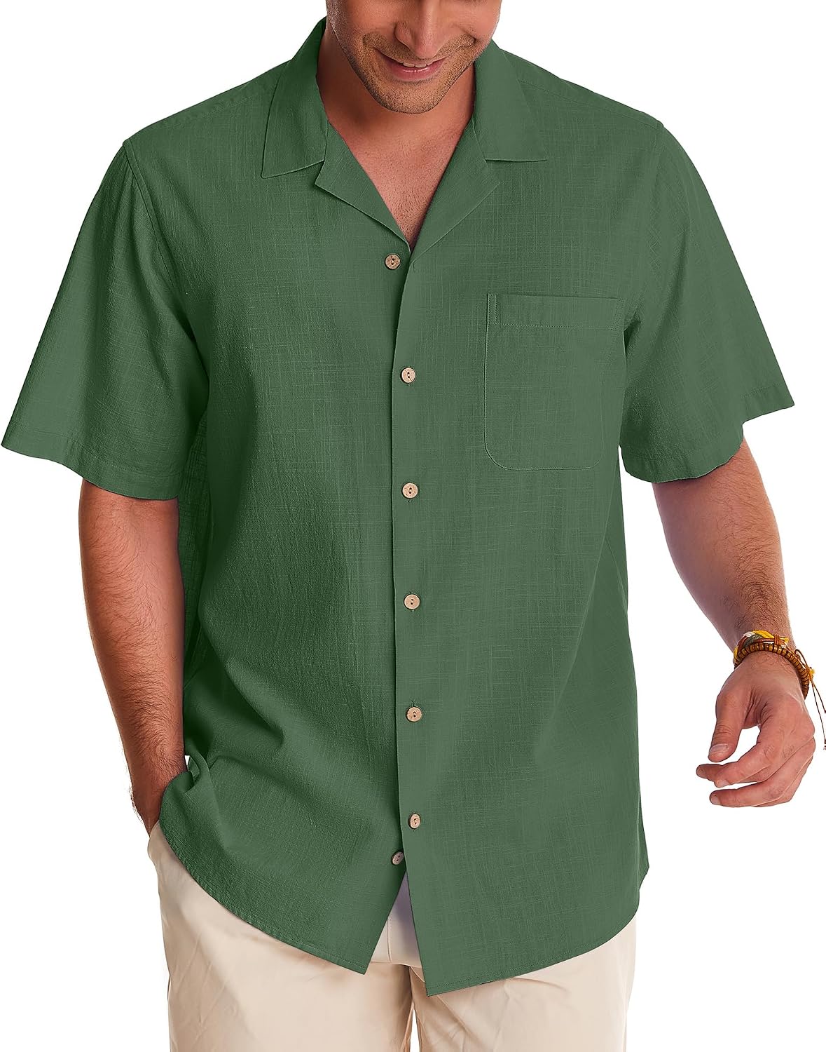 Alimens & Gentle Mens Linen Shirts Cotton Hawaiian Shirts Short Sleeve Button Down Shirts Casual Summer Beach Tops Eden