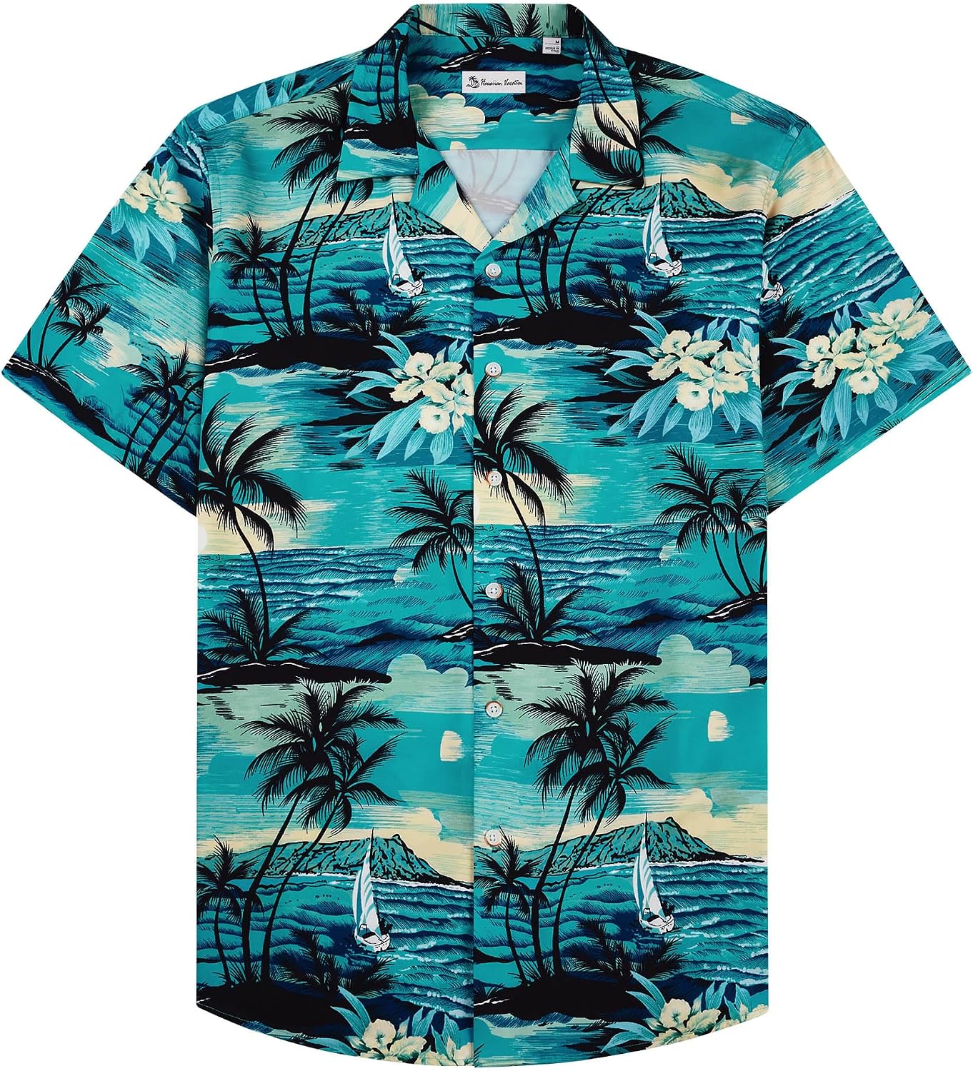 Mens Hawaiian Shirt Summer Beach Casual Short Sleeve Button Down Shirts Dark Green Beach