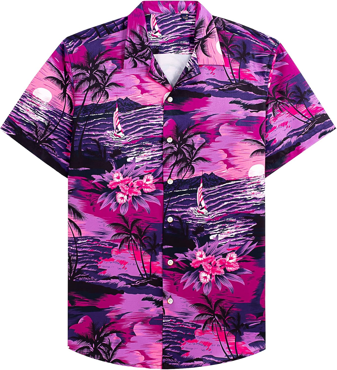 Mens Hawaiian Shirt Summer Beach Casual Short Sleeve Button Down Shirts Rosy Beach
