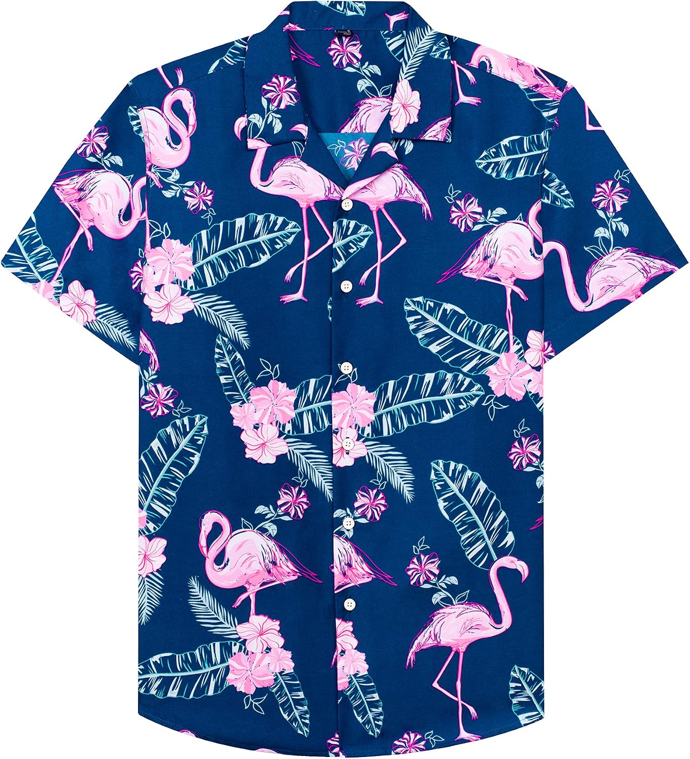 Mens Hawaiian Shirt Summer Beach Casual Short Sleeve Button Down Shirts Navy Rosy