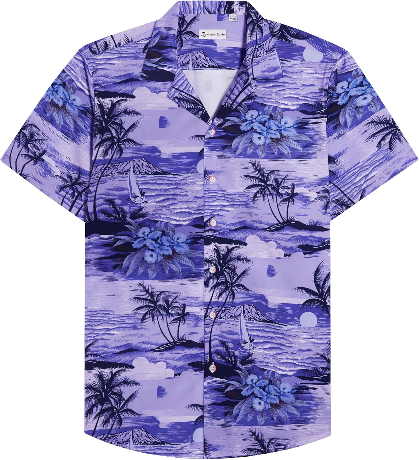 Mens Hawaiian Shirt Summer Beach Casual Short Sleeve Button Down Shirts Purple Beach