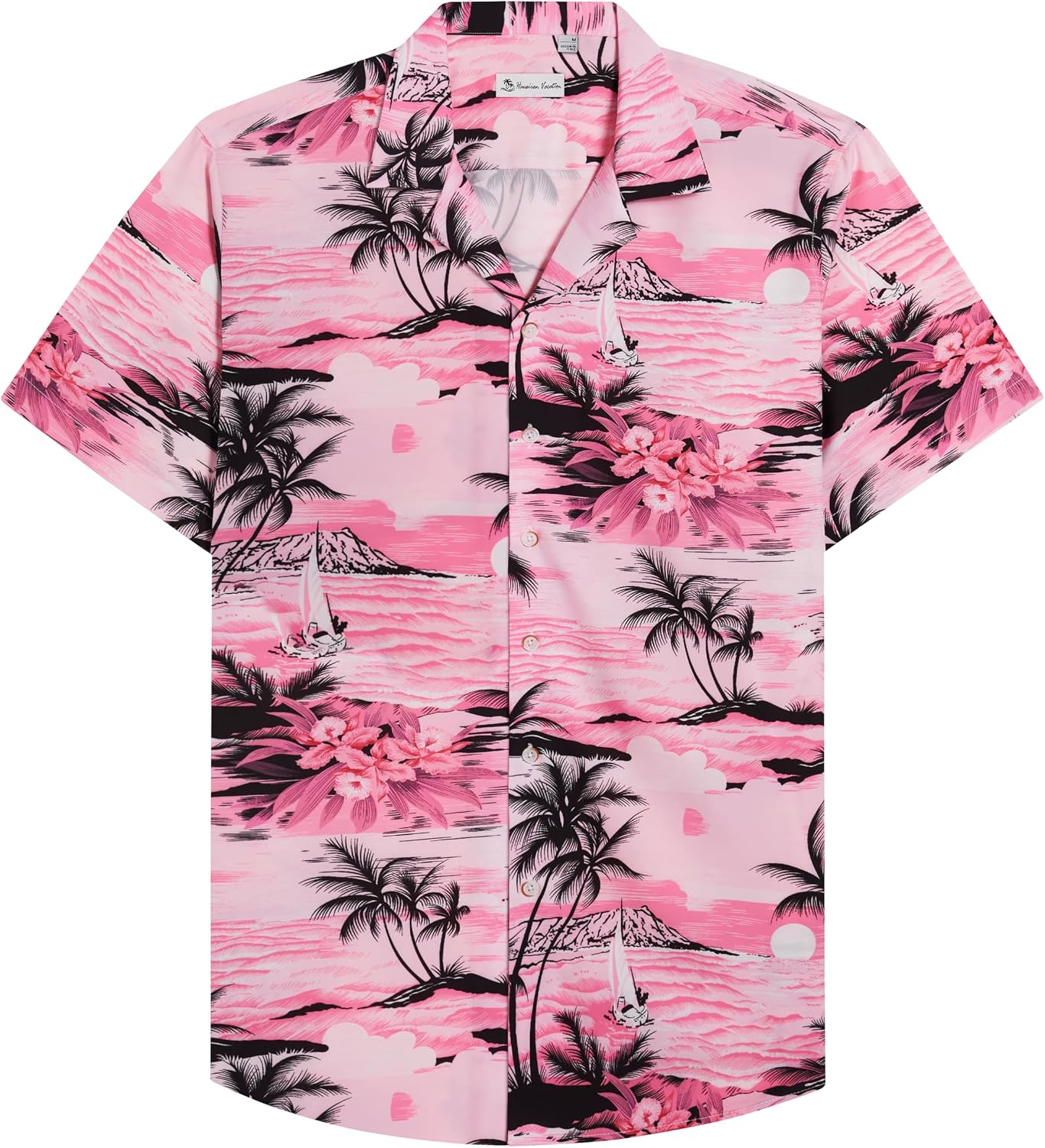 Mens Hawaiian Shirt Summer Beach Casual Short Sleeve Button Down Shirts Pink Beach