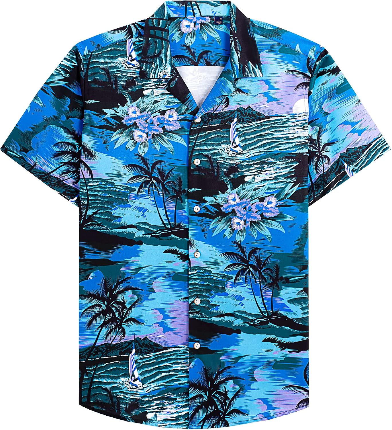 Mens Hawaiian Shirt Summer Beach Casual Short Sleeve Button Down Shirts Blue Beach