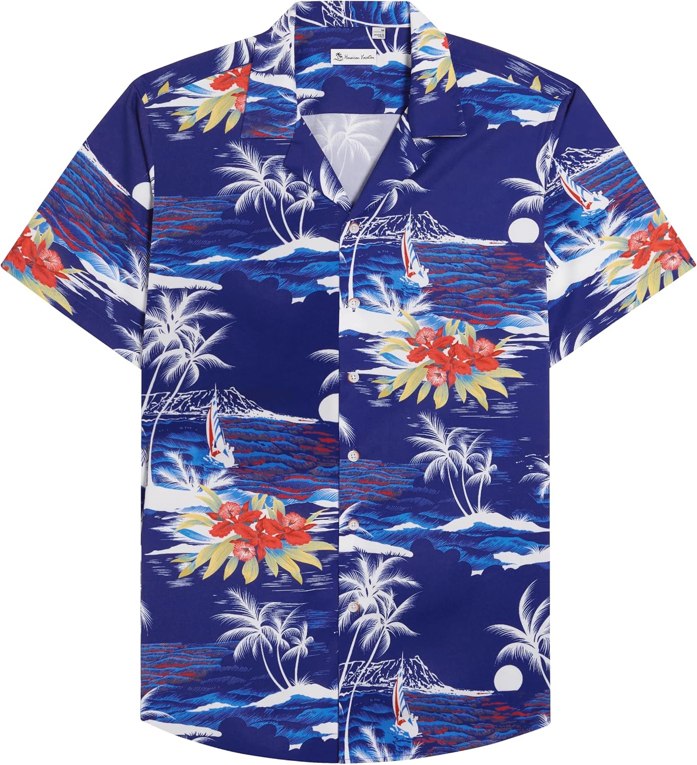 Mens Hawaiian Shirt Summer Beach Casual Short Sleeve Button Down Shirts Bright Blue Beach