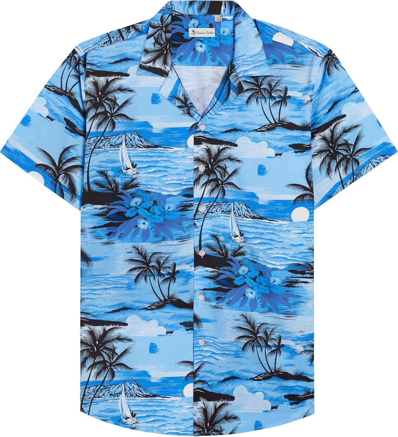 Mens Hawaiian Shirt Summer Beach Casual Short Sleeve Button Down Shirts Sky Blue Beach