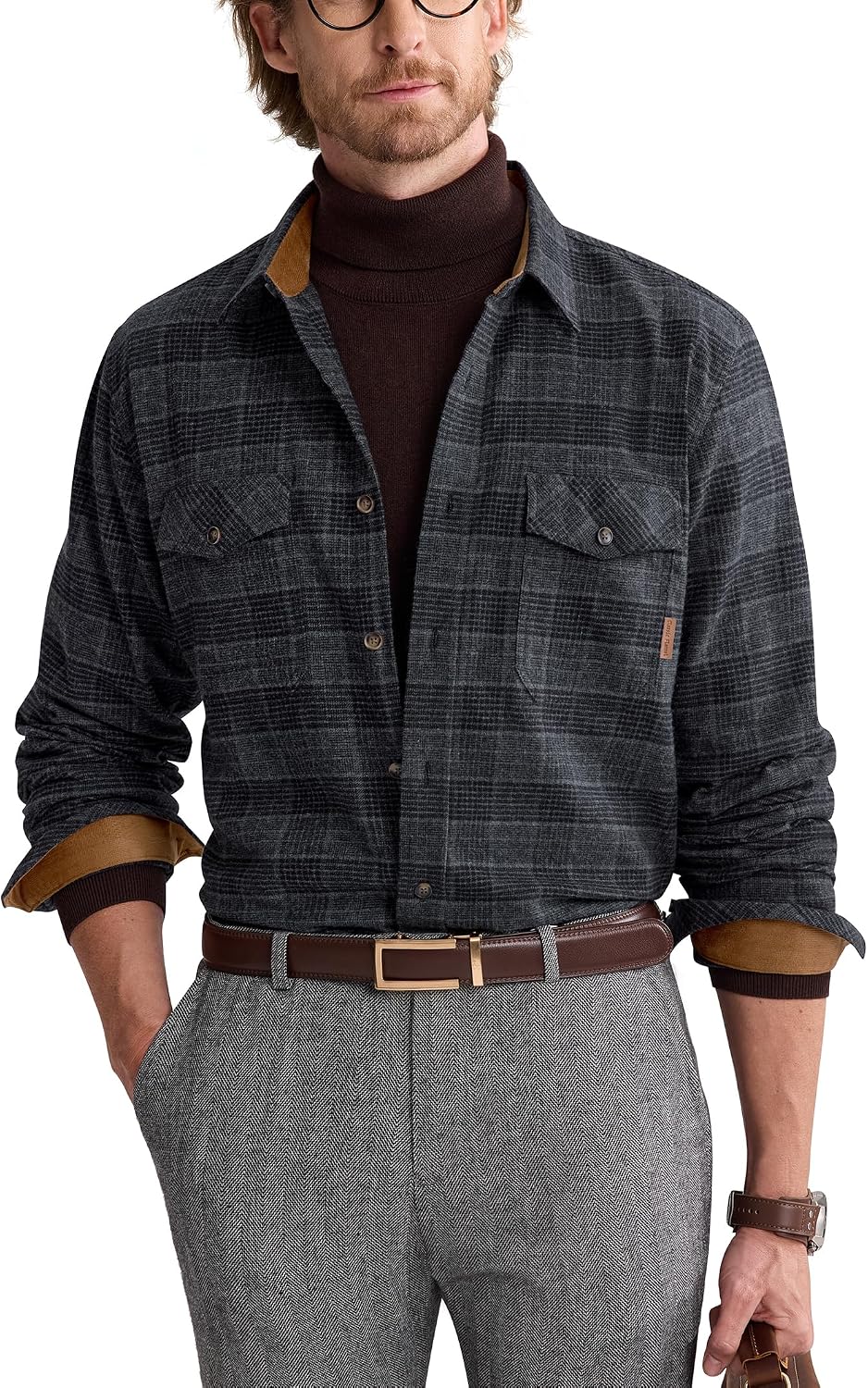 Alimens&Gentle Mens 6 oz Flannel Button Down Long Sleeve Casual Plaid Shirt Grey Black