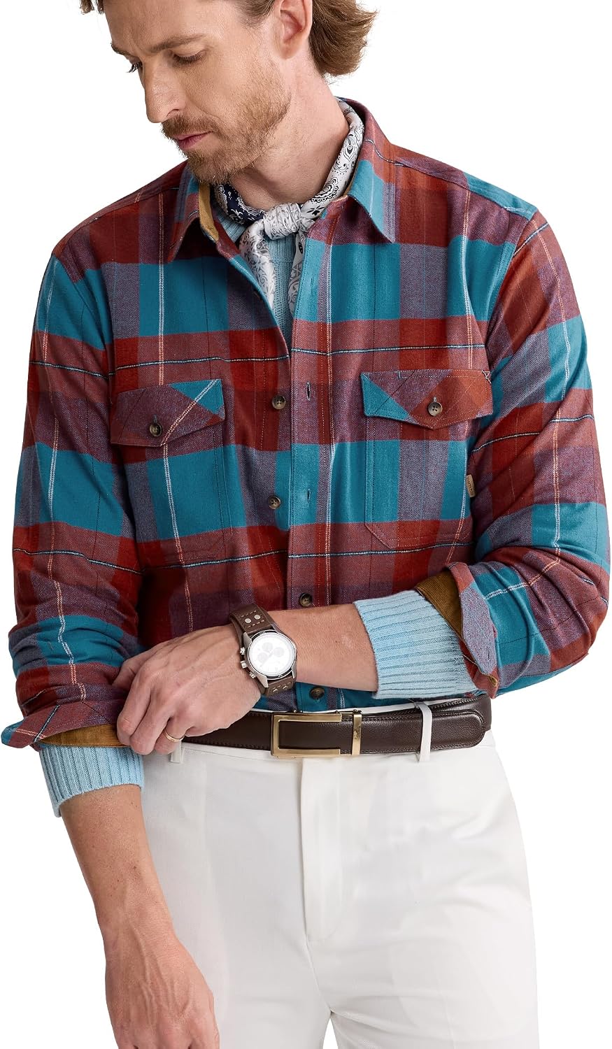 Alimens&Gentle Mens 6 oz Flannel Button Down Long Sleeve Casual Plaid Shirt Blue Red