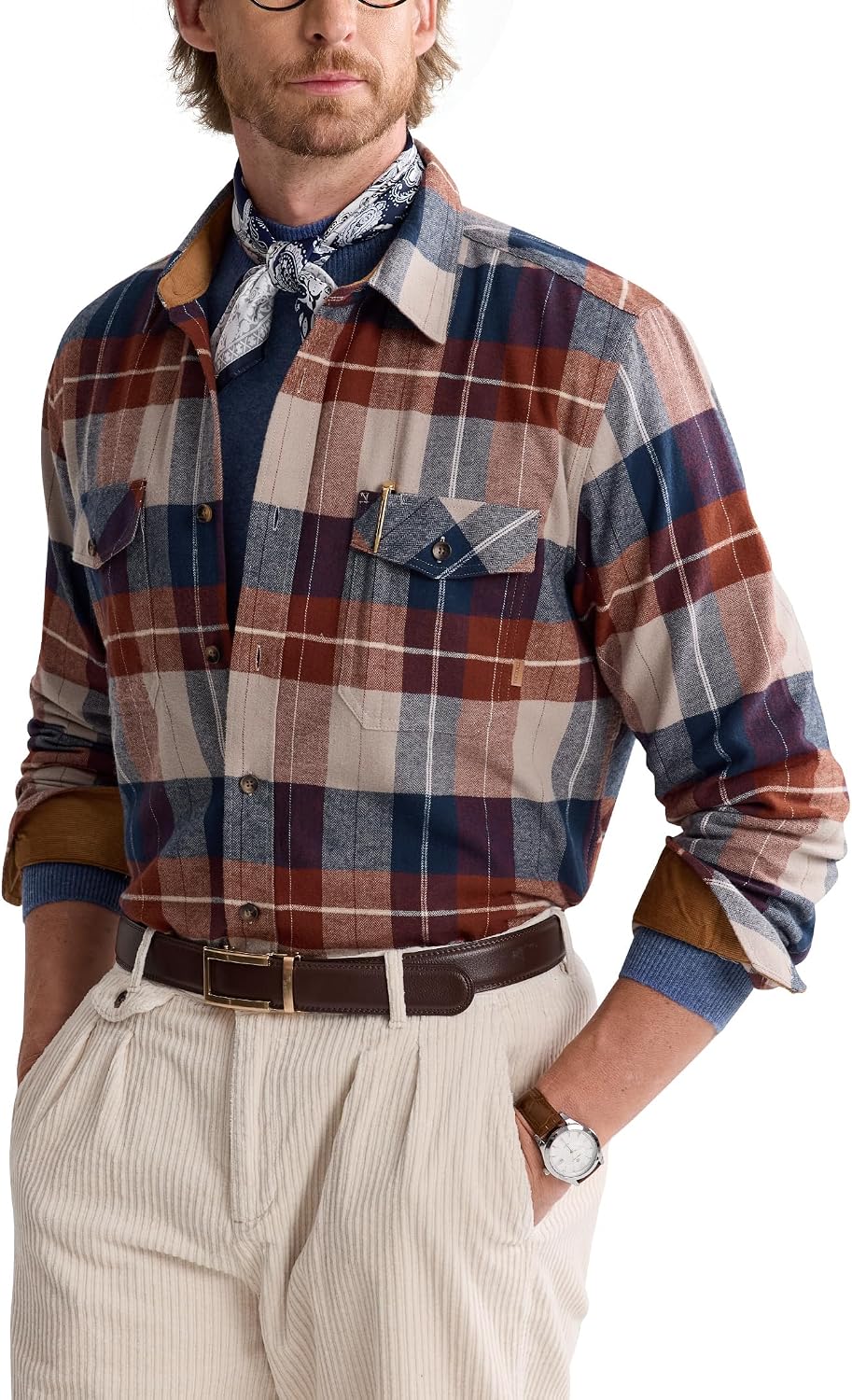 Alimens&Gentle Mens 6 oz Flannel Button Down Long Sleeve Casual Plaid Shirt Brown Red Blue