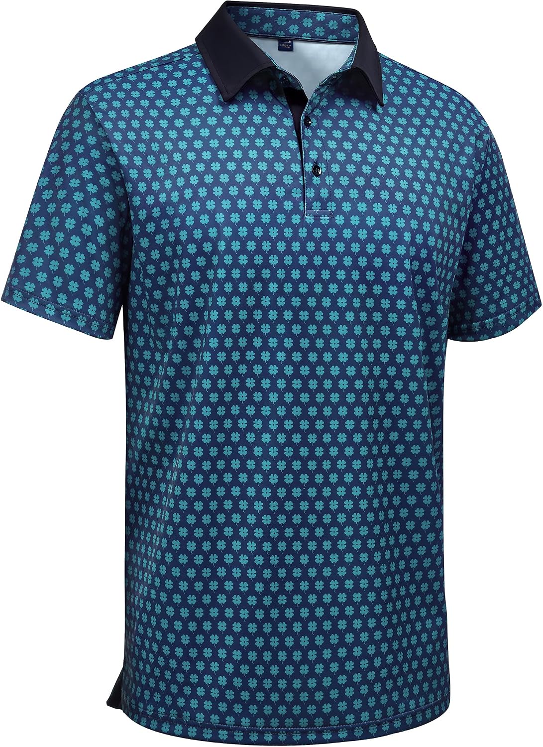 Mens Polo Shirts Stretch Dry Fit Printed Golf Shirt Summer Party Beach Tops Navy Teal Flower