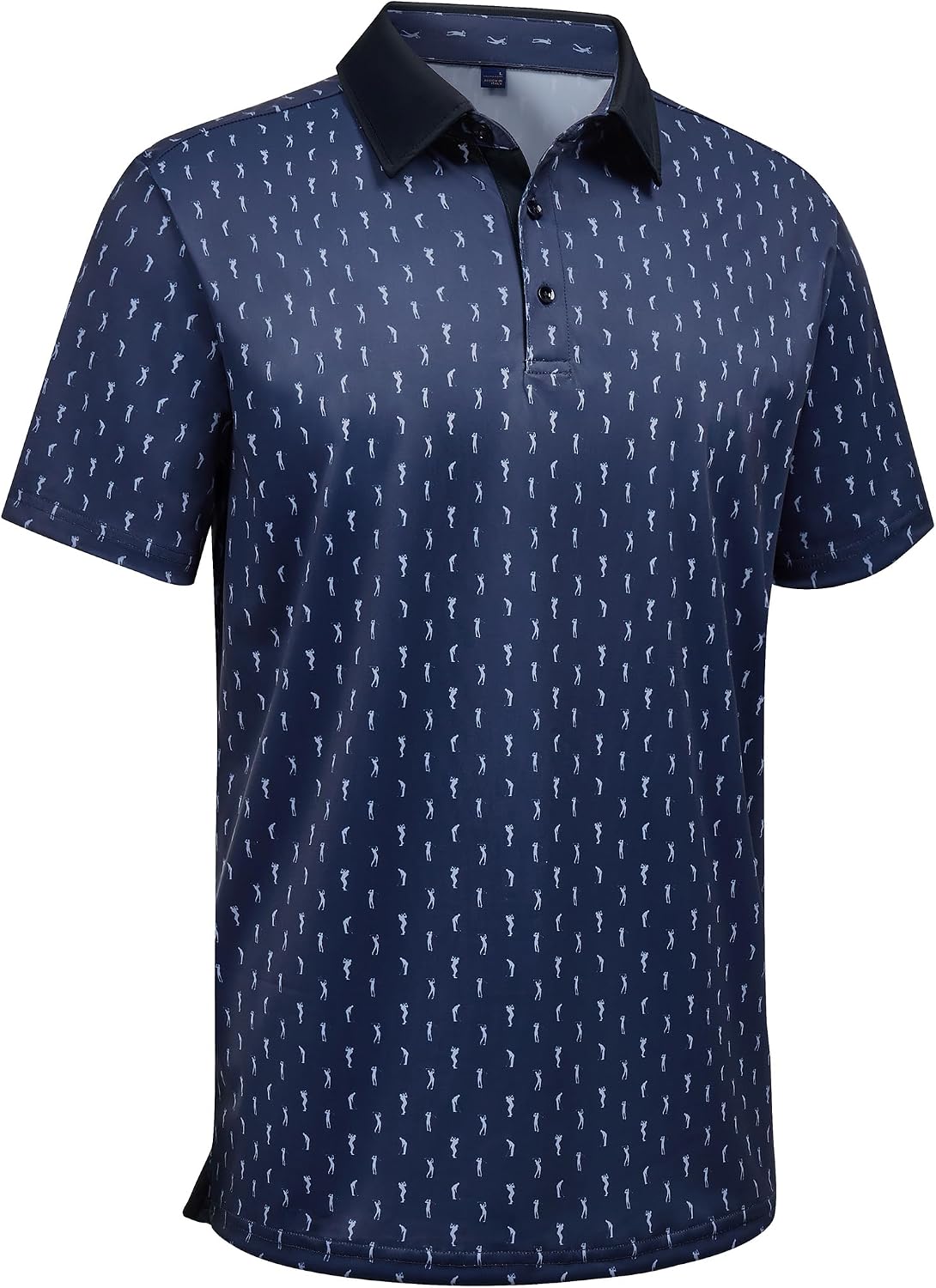 Mens Polo Shirts Stretch Dry Fit Printed Golf Shirt Summer Party Beach Tops Navy Golf Club