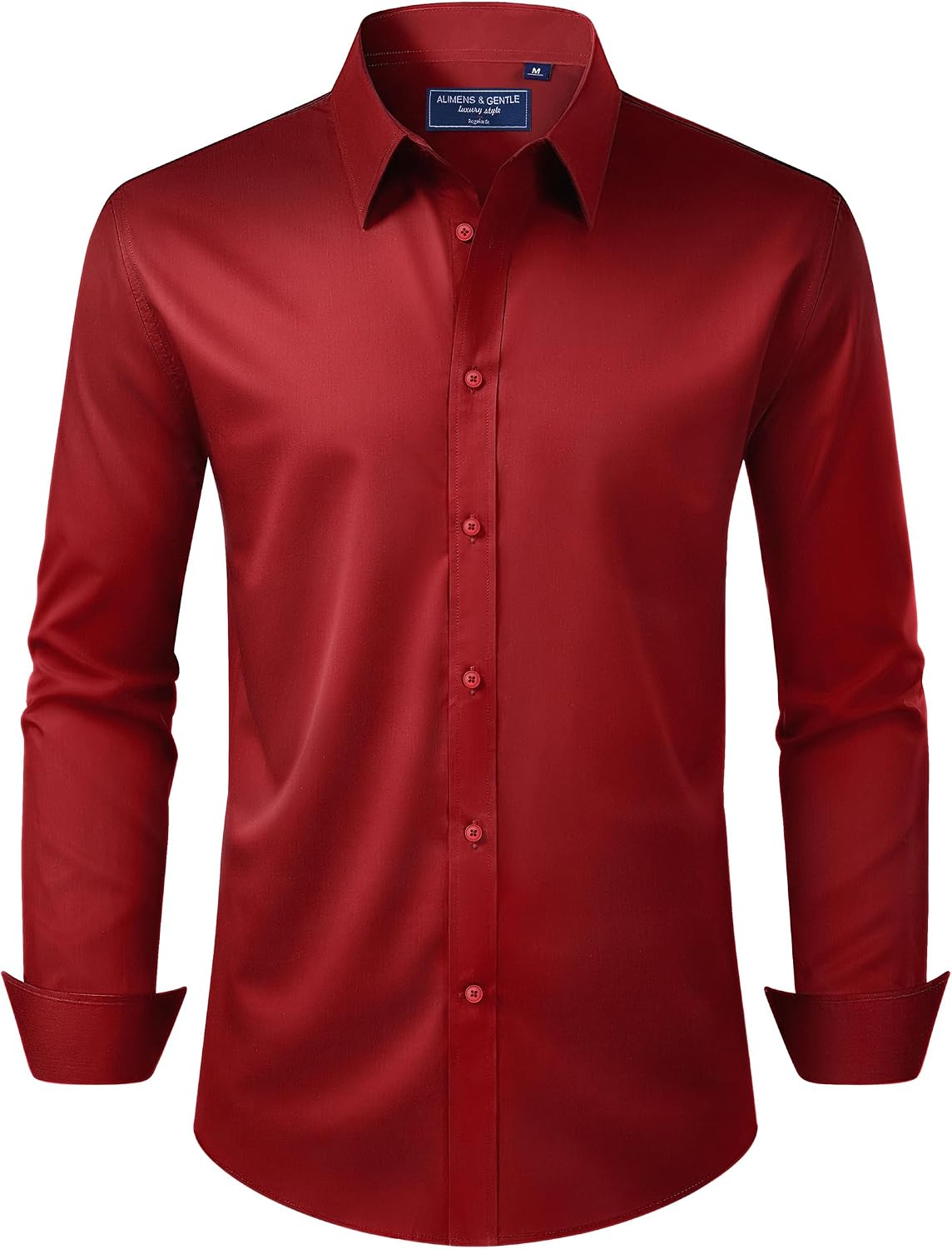 Alimens & Gentle Men's Dress Shirt Regular Fit Stretch Stain Shield Long Sleeve Solid Business Wedding Button Down Shirts Red