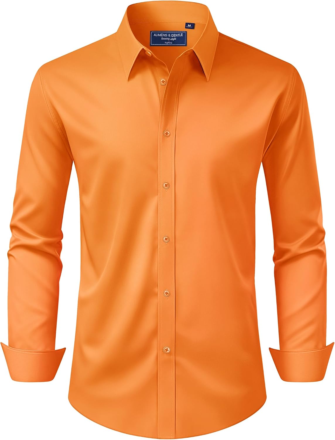 Alimens & Gentle Men's Dress Shirt Regular Fit Stretch Stain Shield Long Sleeve Solid Business Wedding Button Down Shirts Orange