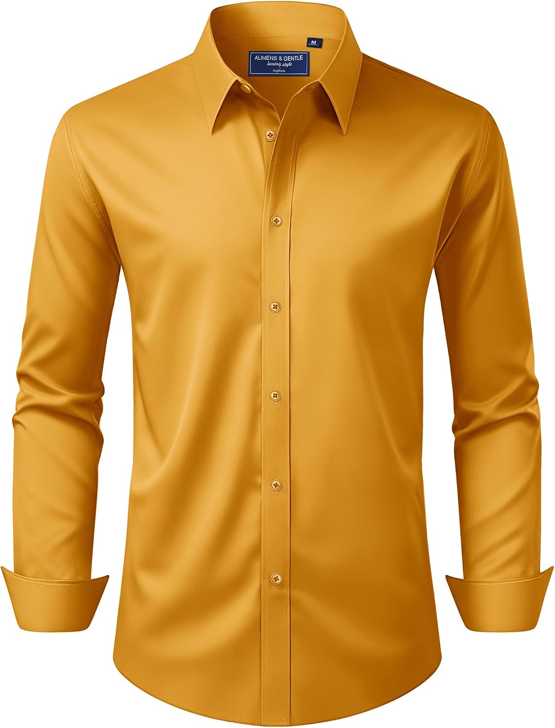 Alimens & Gentle Men's Dress Shirt Regular Fit Stretch Stain Shield Long Sleeve Solid Business Wedding Button Down Shirts Gold