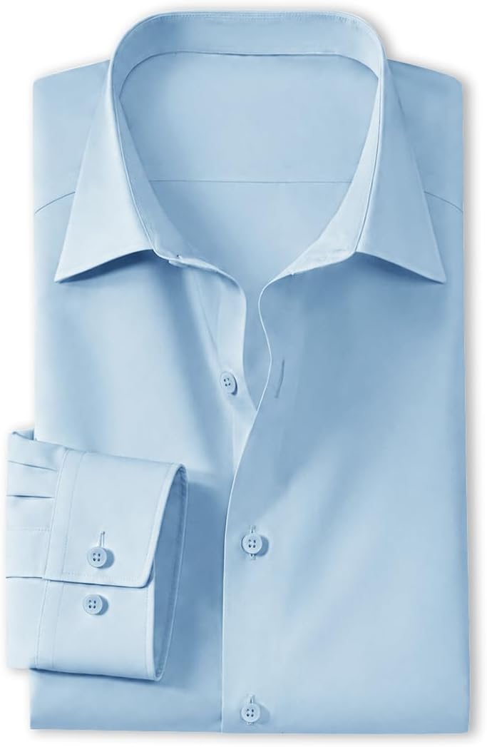 Alimens & Gentle Men's Premium Dress Shirts - Mulberry Silk Modal Performance Wrinkle Free Button Down Shirt Blue